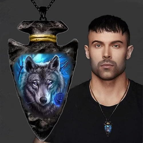 AttractionOil.com Blue Gray Wolf Arrowhead Necklace thumbnail 3