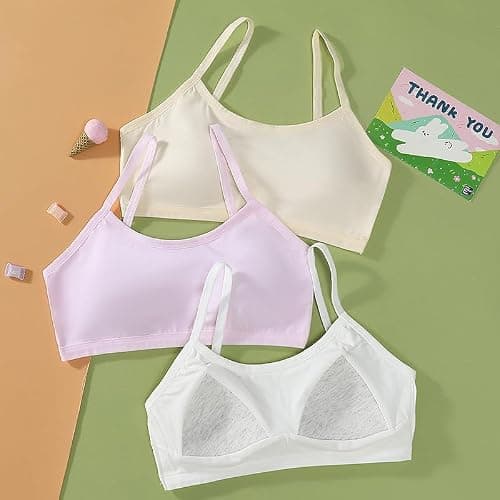 Herepai Big Girls' Adjustable Training Bra Cotton Bras Wireless Light Padded 10-16 Years thumbnail 3