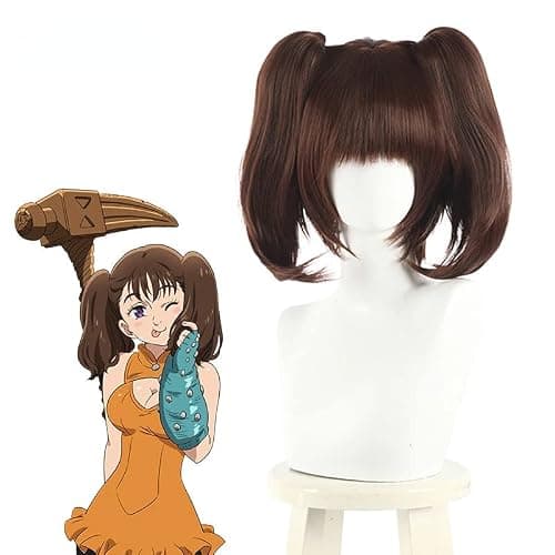 AEQPUIYE The Seven Deadly Sins Diane Cosplay Wigs Brown Double Ponytails Cosplay Wig Halloween Heat Resistant Synthetic+Wig Cap thumbnail 2