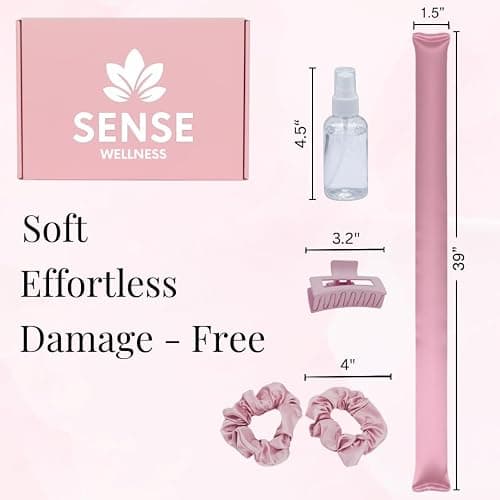 Sense Wellness Satin Heatless Curling Kit, 39" Rod – No Heat Overnight Curls for Frizz-Free Waves – Comfortable Set w/ 2 Scrunchies, Claw Clip for All Hair Types (Lilac) thumbnail 5