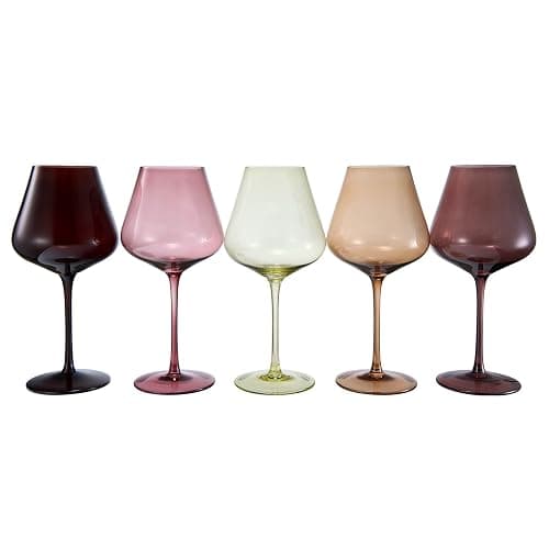 Terracotta Mars Collection Colored Crystal Wine Glass Set of 5, Gift For Him, Mom Dad Friend - 20 oz Glasses, Unique Italian Style Tall Drinkware - Red & White, Beautiful Glassware thumbnail 9