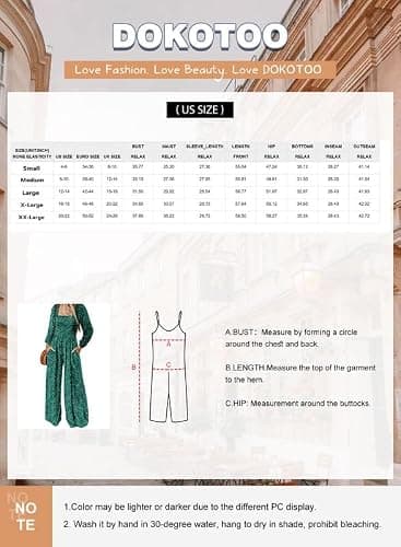 Dokotoo Women's Casual Loose Overalls Jumpsuits One Piece Long Sleeve Printed Wide Leg Long Pant Rompers With Pockets thumbnail 4