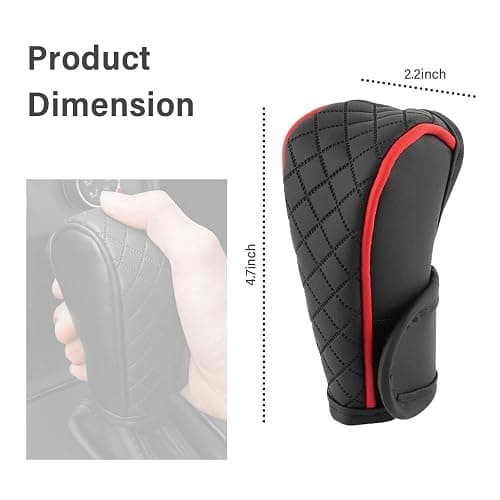 Leather Gear Shift Cover Diamond Embroidery Design,Durable Shift Knob Cover for Shift Lever Protection,Universal Car Gear Shift Cover Car Decorative Accessory Suitable for Cars,Trucks,SUVs (Black/Red) thumbnail 2