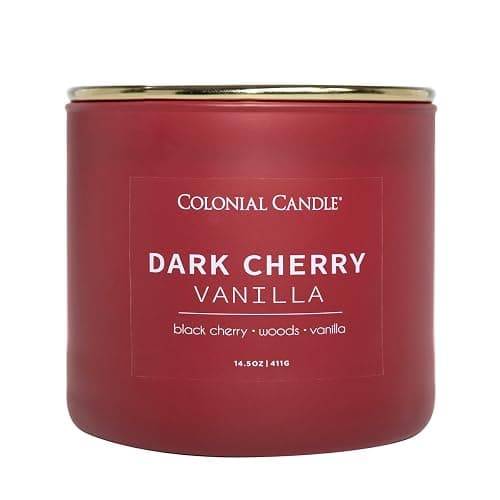 Colonial Candle Dark Cherry Vanilla Scented Jar Candle, Pop of Color Collection, 3 Wick, 14.5 oz - Up to 60 Hours Burn - Image 1