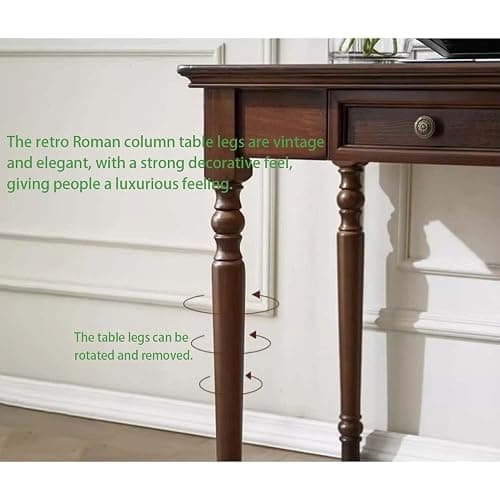 Conabaen Walnut Writing Desks with Drawers, 35" Solid Wood French Country Style Computer Desk for Home Office, Living Room Study or Workspace thumbnail 7
