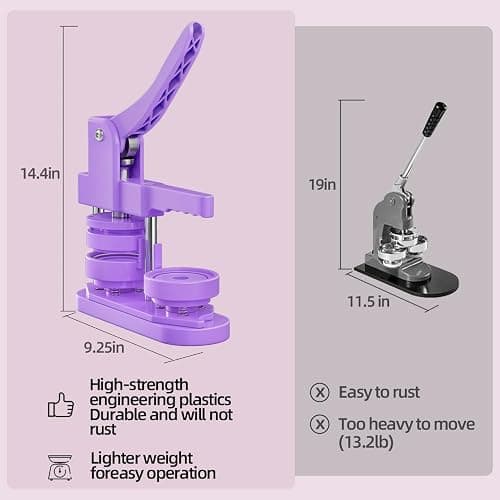 Freeingbag 58mm (2.25 in) Installation-Free DIY Button Maker Machine, Button Badge Press with 100pcs Supplies + Circle Cutter + Protection Set & Button Maker Color Film (Purple, 2.25 inch / 58mm) thumbnail 2