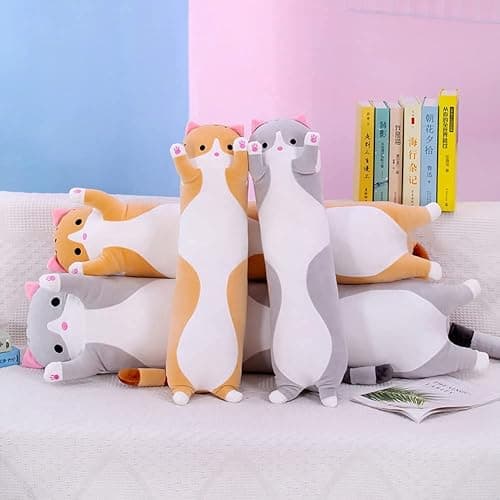 Cute Cat Plush Long Body Pillow Cuddle Cartoon Stuffed Animals Cat Plushie Soft Doll Pillows Gifts for Kids Girls (Orange, 51") - Orange-51 Inch thumbnail 8