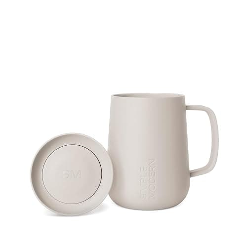 Simple Modern Voyager Signature Mug | Travel Coffee Tumbler with 360° Lid and Handle | Ceramic-Lined Insulated Stainless Steel Iced Cold Brew Cup | 12oz, Almond Birch - Image 1