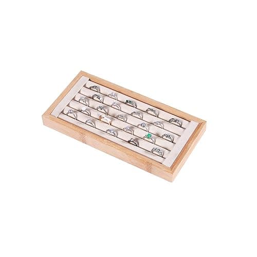 Kanwoder Bamboo Ring Holder,Ring Display Stand,Jewelry Organizer Stand for Rings Earrings Selling（Beige） thumbnail 3