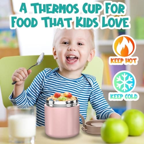 Thermo for Hot Food Kids - 15.2oz, Leak Proof Insulated Food Jar, Soup Thermo, Insulated Lunch Containers, Termos Para Comida Caliente, Wide Mouth Lunch Box with Folding Spoon and Handle thumbnail 6
