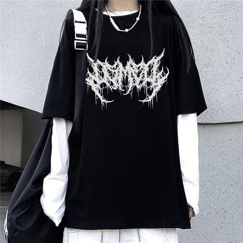 Goth Shirt Gothic Shirt Fake Two-Piece Alternative Clothing Goth Long Sleeve Top Grunge Clothes thumbnail 3