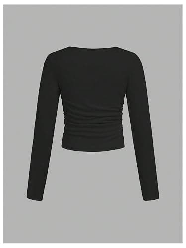 SOLY HUX Girl's 3 Piece T Shirt Crew Neck Long Sleeve Ruched Crop Tops Slim Fit Solid Basic Tee thumbnail 4