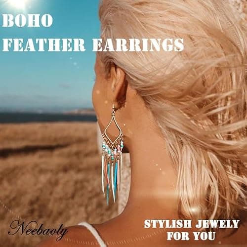 Efdagsad Bead Earrings Set Feather Tassel Gold Boho Ethnic Retro Bohemian Dangle Earring Bead Women Jewelry for Birthday Party Gifts thumbnail 7