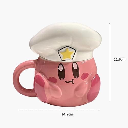 Bibykivn Taza Creativa De Cerámica Regalos Para Niños Y Parejas Cerámica Diseño De Dibujos Animados 500 Mililitros Taza Moca Original Bonita Decorativa Para Café Té Con Tapadera (Kirby) thumbnail 3