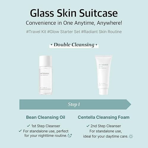 mixsoon Glass Skin Suit Case Set-5-Step Skincare Kit - Hydrating and Radiance-Cleansing Oil, Foam, Essence, Cream 105ml / 3.55 fl.oz. Korean Glass Skin Care thumbnail 3
