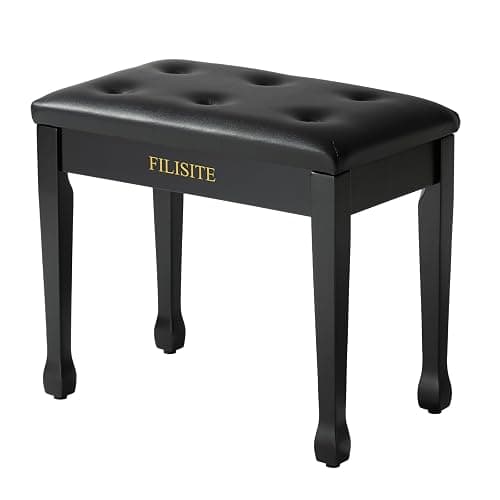 FILISITE Wooden Piano Bench with Storage, Piano Stool with Waterproof Padded Cushion, Bench Seat for Vanity, Living Room, Bedroom (Black) - Image 1