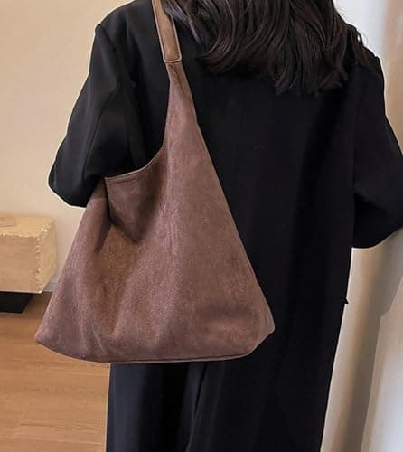 Womens Fashion Suede Shoulder Bags Large Tote Bag Retro Purse Handbag Casual Work Ladies Top Handle Satchel thumbnail 2