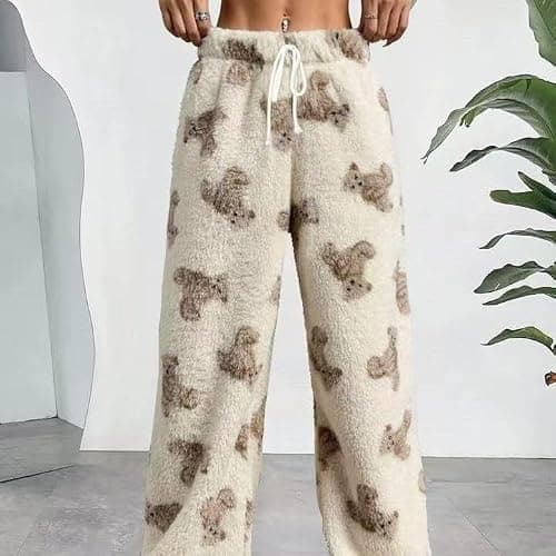 Flannel Plaid Leopard Pajama Pants for Women Plush Fuzzy Pjs Pant Furry Pajamas Bottom Sleep Pants thumbnail 5