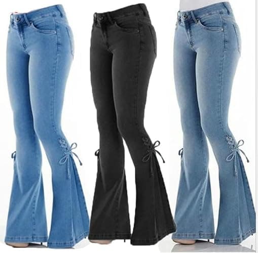 Women's Plus Size Bell Bottom Jeans Stretchy High Waisted Lace Up Flare Denim Pants Juniors Skinny Trouser thumbnail 3