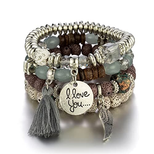 Bohemian Stackable Bead Bracelets, Multilayered Boho Strand Bangle Charm Jewelry2 - Image 1