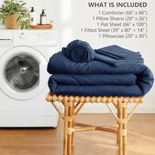 HIMEET Twin XL Comforter Sets - 5 Pieces Twin Extra Long Bed in a Bag for College Dorm, All Season Bed Set with Comforter for Girls and Boys, Flat Sheet, Fitted Sheet, Pillowcase & Sham, Navy Blue thumbnail 6