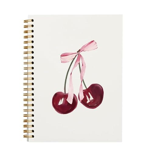 OXW Coquette Pink Bow Cherry Notebook, Cute Girly Gifts Notebook Journal for Women Teen Girls, Coquette Bow Cherry Gifts for Women, Cute Teen Gifts for Girls, Journals for Writing, (5.5'' X 8.3'') - Image 1