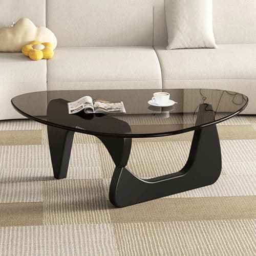 Modern Glass Coffee Table, Mid Century Coffee Table, Small Coffee Table for Living Room,Suitable for Bedroom Living Room Reception Office Tables (Black/Grey, Small) - Image 1
