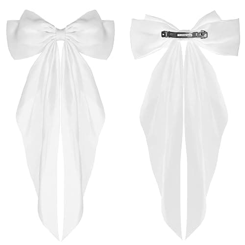 WLLHYF Big Bow Barrettes Long Tail French Ribbon Hair Pins Soft Silky Satin Hair Clip Metal Bowknot Clips 90's Accessories for Party Women Girl thumbnail 7
