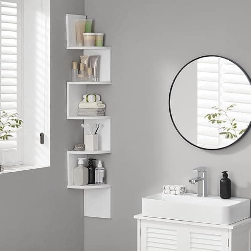 VASAGLE Corner Shelf Wall Mount, 5-Tier Floating Corner Bookshelf, Plant Shelf for Bedroom, Living Room, Bathroom, Home Office, Cloud White thumbnail 5