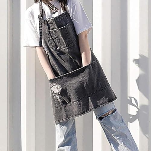 Jowcud Denim Apron With 5 Pockets for Kitchens,Hairstylist Aprons for Women Men,Adjustable Bib Jean Apron for Arts Cafe Work thumbnail 3