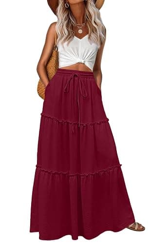 Lepunuo Womens Casual Boho High Waisted Flowy Maxi Skirts Trendy Floral Cute Long Skirts with Pockets - Image 1