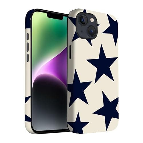 Yuzbira for iPhone 13/14 Case | Beige Navy Blue Stars | Slim Drop Protection Design - Image 1