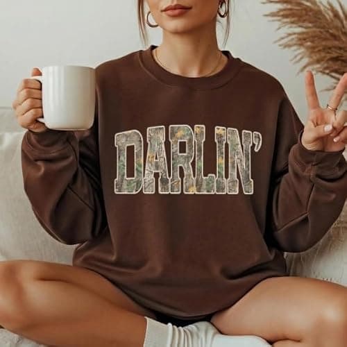 FITIN Unisex Darlin’ Camo Sweatshirt for Women – Western Country Graphic Crewneck Camouflage Southern Pullover thumbnail 4