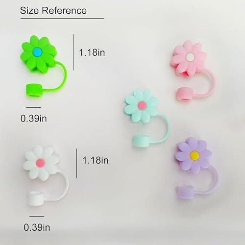 5 PCS Silicone Straw Covers Cap Compatible with Stanley 30&40 Oz Cup, 10mm Cute Flower Straw Toppers for Tumblers, Dust-Proof Drinking Straw Caps for Reusable Straws Tips Lids thumbnail 3