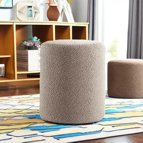 Get Set Style Modern Round Ottoman with Soft Padded Seat, Multifunctional Vanity Stool for Makeup, Upholstered Footrest Stool Ottoman Foot Stool for Living Room, Bedroom thumbnail 6