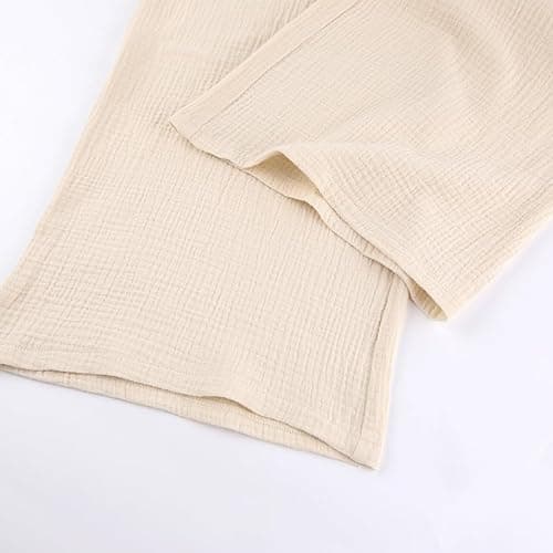 codcm Womens Cotton Gauze Loungewear Sets Casual 2 Piece Sleepwear Button Down Shirt and Wide Leg Pants Outfits thumbnail 5