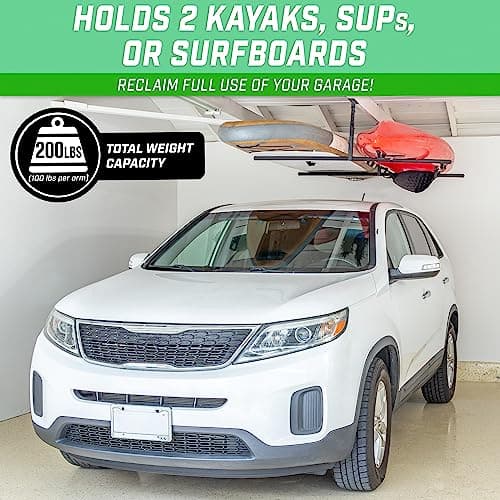 GoSports Kayak Rack for Garage Ceiling Mount - Adjustable Storage Hangers for 2 Kayaks, SUPs, or Surfboards thumbnail 2