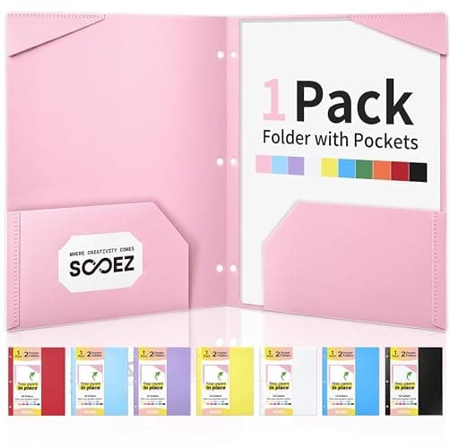 Sooez 2-Pocket Folders, Plastic Folders with Pockets 3 Hole Punched | 1 Pack Pockets Folder for 3 Ring Binder with Labels, Heavy Duty Binder Folder for Document, Letter Size File Folder,Pink - Image 1