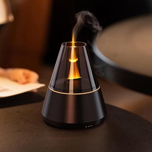Ultrasonic Aroma Diffuser with Simulated Flame, 150ml, Timer and Auto-Off, LED Ambient Light (Black) thumbnail 7