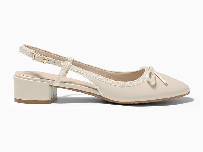 Coutgo Womens Chunky Low Heels Slingback Ballet Bow Pumps Closed Toe Wedding Dress Shoes thumbnail 4