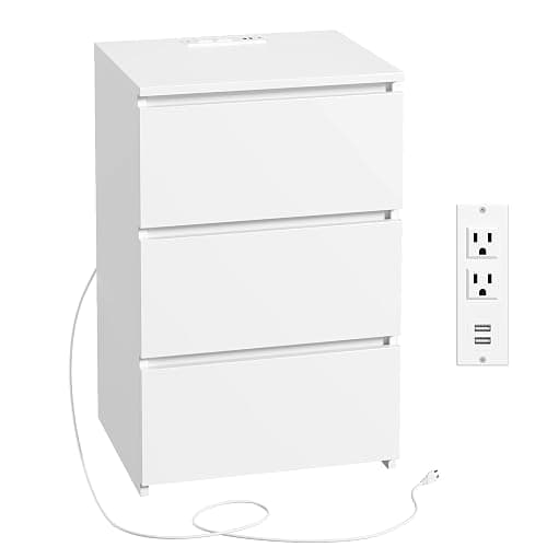 FOTOSOK White Nightstand, 26" H Night Stand with Charging Station, White Nightstand with USB Ports & Power Outlets, Silent Slides, Wooden End Side Table Bedside Table with 3 Drawers for Bedroom thumbnail 8