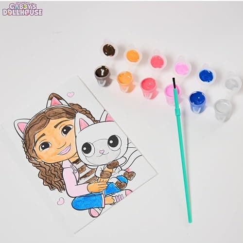 Innovative Designs Gabby’s Dollhouse Canvas Paint Set for Kids with 3 Canvases, Acrylic Paint, Paintbrush, & Easel thumbnail 4