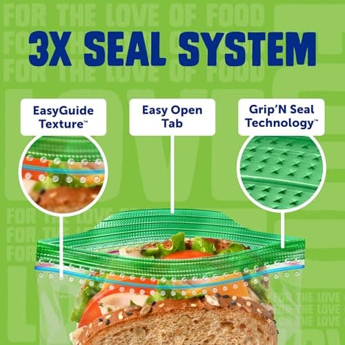 Ziploc Sandwich and Snack Bags with EasyGuide Texture, Plastic Storage Bags with Grip 'n Seal Technology, 270 Bags Total thumbnail 2