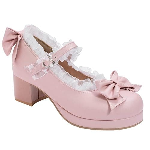 LUXMAX Women Kawaii Mid Block Heel Mary Jane Rockabilly Pumps with Bow Platform Chunky Heel Cute Sweet Shoes thumbnail 3