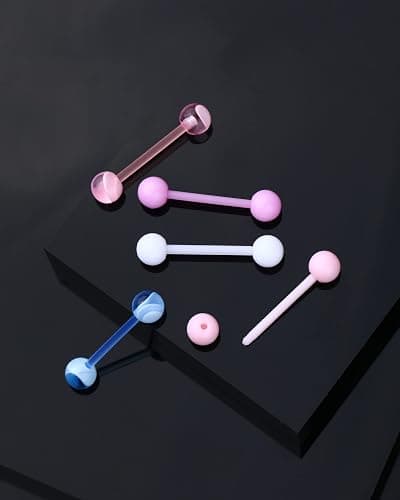 Jewseen 5PCS Tongue Barbells 14G Acrylic tongue piercing jewelry Candy Color tounge bars tongue piercing jewelry tongue rings for women thumbnail 4