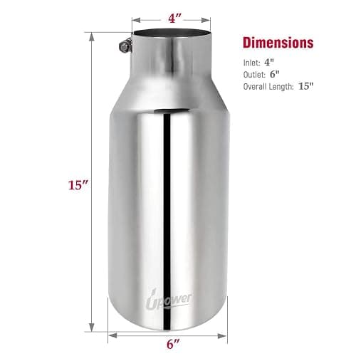 Upower Universal Diesel Trucks Car Exhaust Tip 4 Inch Inlet 6" Outlet 15" Long Stainless Steel Bolt-On thumbnail 4
