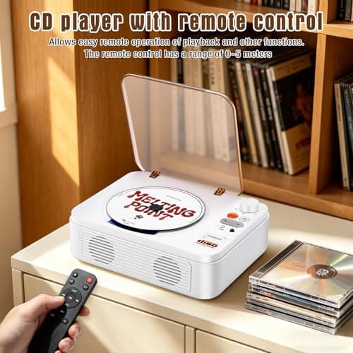 CTDZLED Portable CD Player with Bluetooth, 2600mAh Battery, USB & AUX, Dual 3W Speakers, Remote Control – for Seniors, Nostalgia Gift, Home Party (White) thumbnail 5