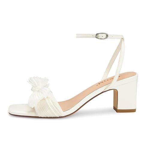 ISNOM Women's Bow Knot Heeled Sandals Ankle Buckle Strap Open Toe Block Chunky Heels Bride Wedding Party Fashion Heel thumbnail 2
