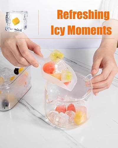 Brigii Ice Cube Tray with Lid&Bin, Ice Cube Mold with 56 Cubes, Stackable Ice Trays for Freezer with Easy-Release Silicone Bottom, for Drinks, Coffee, cocktail - White thumbnail 6