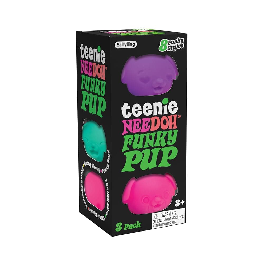 NeeDoh Teenie Funky Pups - Mini Squishy Dog Fidget Toy, Dough-Filled Stress Relief, Squeeze & Smush, 8 Funky Faces, 3-Pack, Assorted Colours, Compact & Fun for All Ages 3+ - Image 1